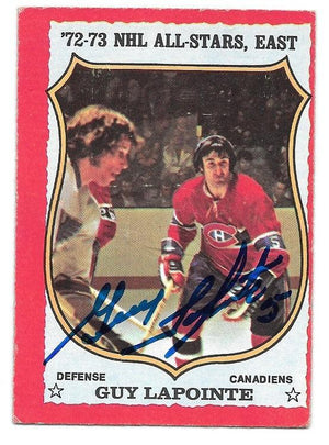 Guy Lapointe Signed 1973-74 OPC O-Pee-Chee Hockey Card - Montreal Canadiens - PastPros