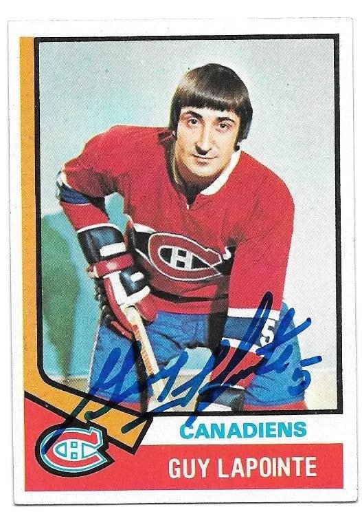 Guy Lapointe Signed 1974-75 Topps Hockey Card - Montreal Canadiens