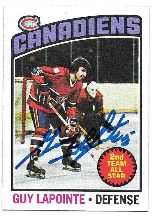 Guy Lapointe Signed 1976-77 Topps Hockey Card - Montreal Canadiens