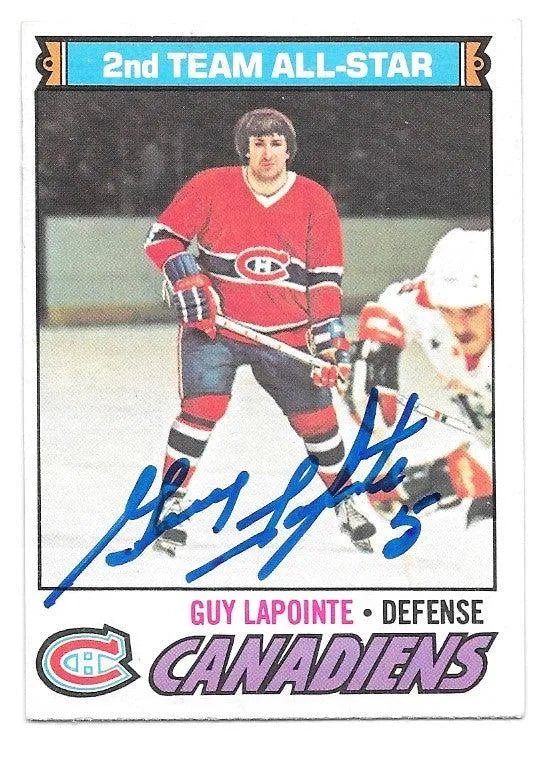Guy Lapointe Signed 1977-78 O-Pee-Chee Hockey Card - Montreal Canadiens