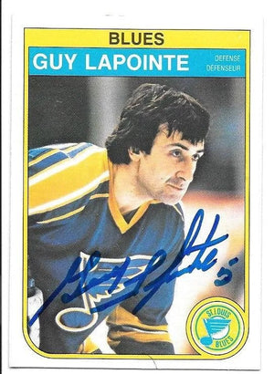 Guy Lapointe Signed 1981-82 O-Pee-Chee Hockey Card - St Louis Blues