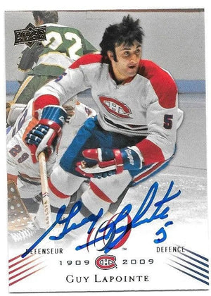 Guy Lapointe Signed 2008-09 Upper Deck Centennial Hockey Card - Montreal Canadiens