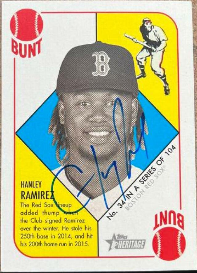 Hanley Ramirez Signed 2015 Topps Heritage '51 Baseball Card - Boston Red Sox - PastPros
