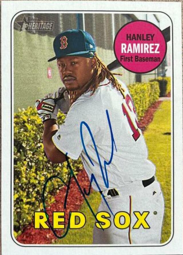 Hanley Ramirez Signed 2018 Topps Heritage Baseball Card - Boston Red Sox - PastPros