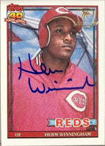 Herm Winningham Signed 1991 Topps Desert Shield Baseball Card - Cincinnati Reds