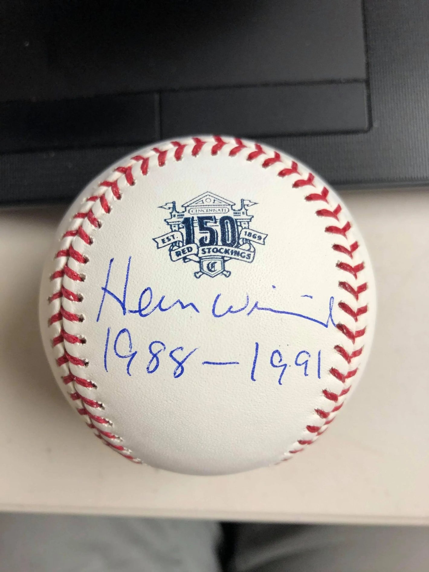 Herm Winningham Signed Cincinnati Reds 150th Anniversary Baseball