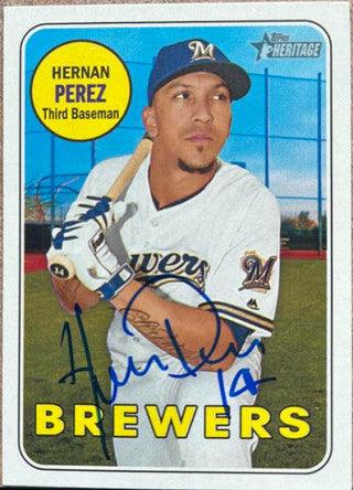 Hernan Perez Signed 2018 Topps Heritage Baseball Card - Milwaukee Brewers - PastPros
