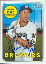 Hernan Perez Signed 2018 Topps Heritage Baseball Card - Milwaukee Brewers - PastPros