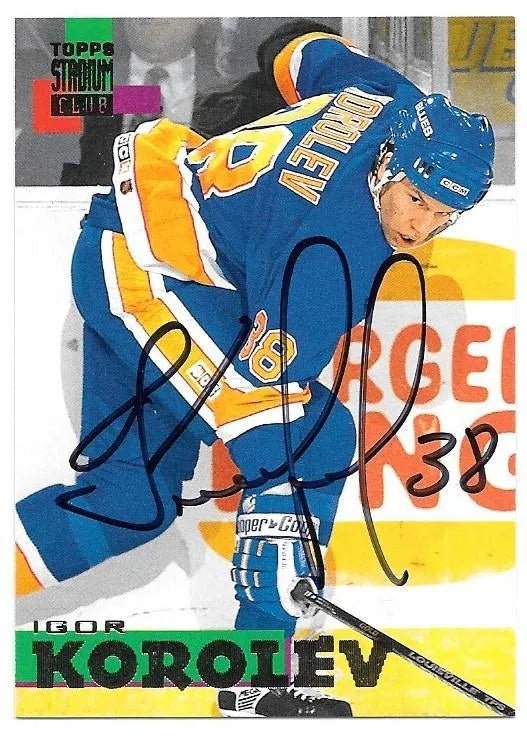 Igor Korolev Signed 1994 - 95 Topps Stadium Club Hockey Card - St Louis Blues - PastPros