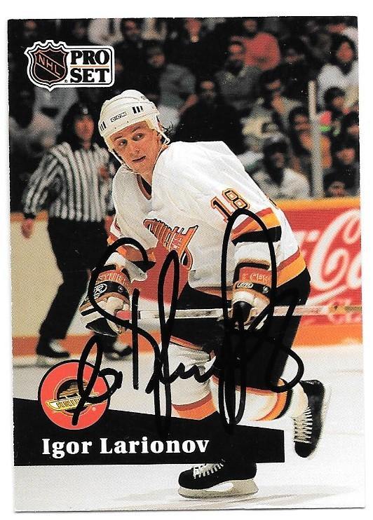 Igor Larionov Signed 1991-92 Pro Set Hockey Card - Vancouver Canucks - PastPros