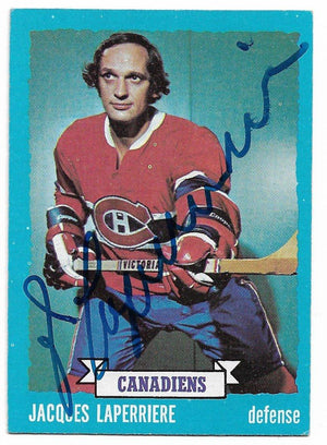 Jacques Laperriere Signed 1973-74 Topps Hockey Card - Montreal Canadiens - PastPros