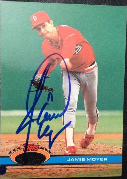 Jamie Moyer Signed 1991 Topps Stadium Baseball Card - St Louis Cardinals - PastPros