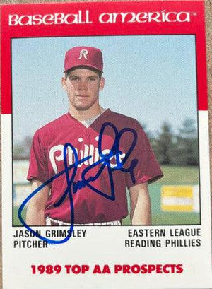 Jason Grimsley Signed 1989 Best Baseball America AA Prospects Baseball Card - Reading Phillies - PastPros