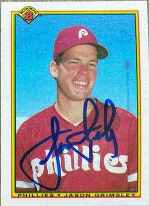 Jason Grimsley Signed 1990 Bowman Baseball Card - Philadelphia Phillies