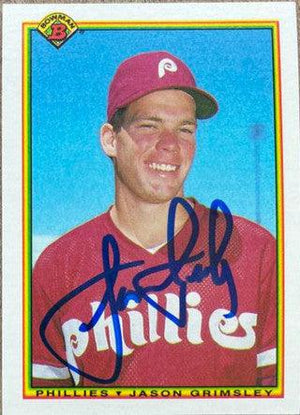 Jason Grimsley Signed 1990 Bowman Baseball Card - Philadelphia Phillies - PastPros