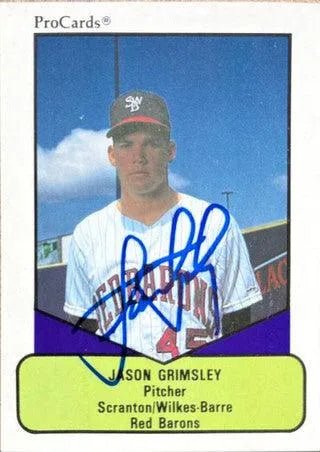 Jason Grimsley Signed 1990 Pro Cards AAA Baseball Card - Scranton Red Barons