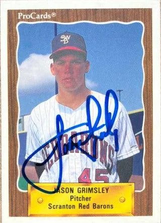 Jason Grimsley Signed 1990 Pro Cards Baseball Card - Scranton Red Barons