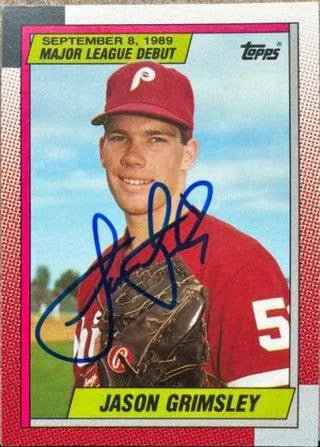 Jason Grimsley Signed 1990 Topps MLB Debut Baseball Card - Philadelphia Phillies