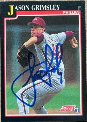 Jason Grimsley Signed 1991 Score Baseball Card - Philadelphia Phillies - PastPros