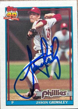 Jason Grimsley Signed 1991 Topps Baseball Card - Philadelphia Phillies - PastPros