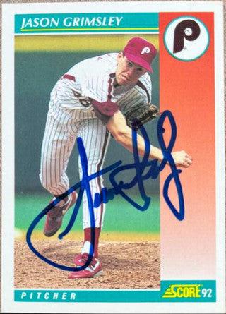 Jason Grimsley Signed 1992 Score Baseball Card - Philadelphia Phillies - PastPros