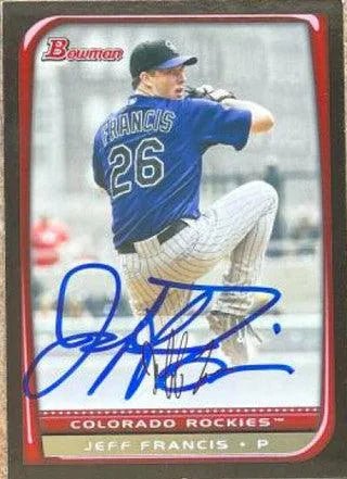 Jeff Francis Signed 2008 Bowman Baseball Card - Colorado Rockies