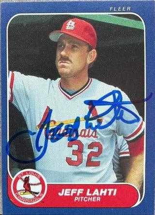 Jeff Lahti Signed 1986 Fleer Baseball Card - St Louis Cardinals