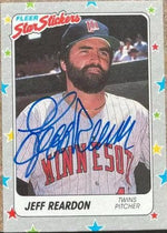Jeff Reardon Signed 1988 Fleer Star Stickers Baseball Card - Minnesota Twins