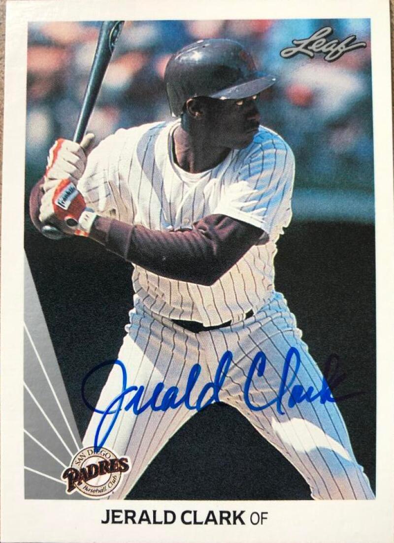 Jerald Clark Signed 1990 Leaf Baseball Card - San Diego Padres - PastPros