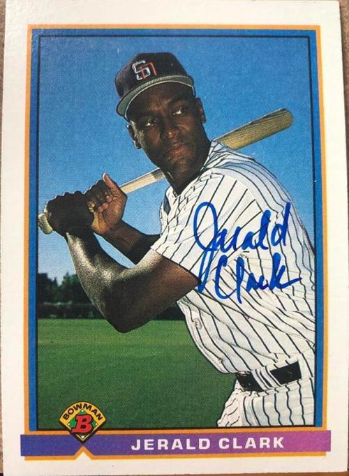 Jerald Clark Signed 1991 Bowman Baseball Card - San Diego Padres - PastPros