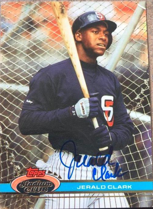 Jerald Clark Signed 1991 Topps Stadium Club Baseball Card - San Diego Padres - PastPros