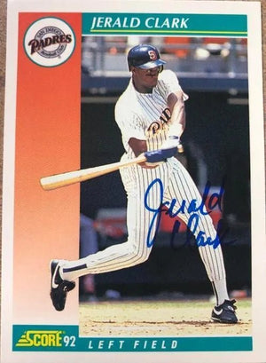Jerald Clark Signed 1992 Score Baseball Card - San Diego Padres