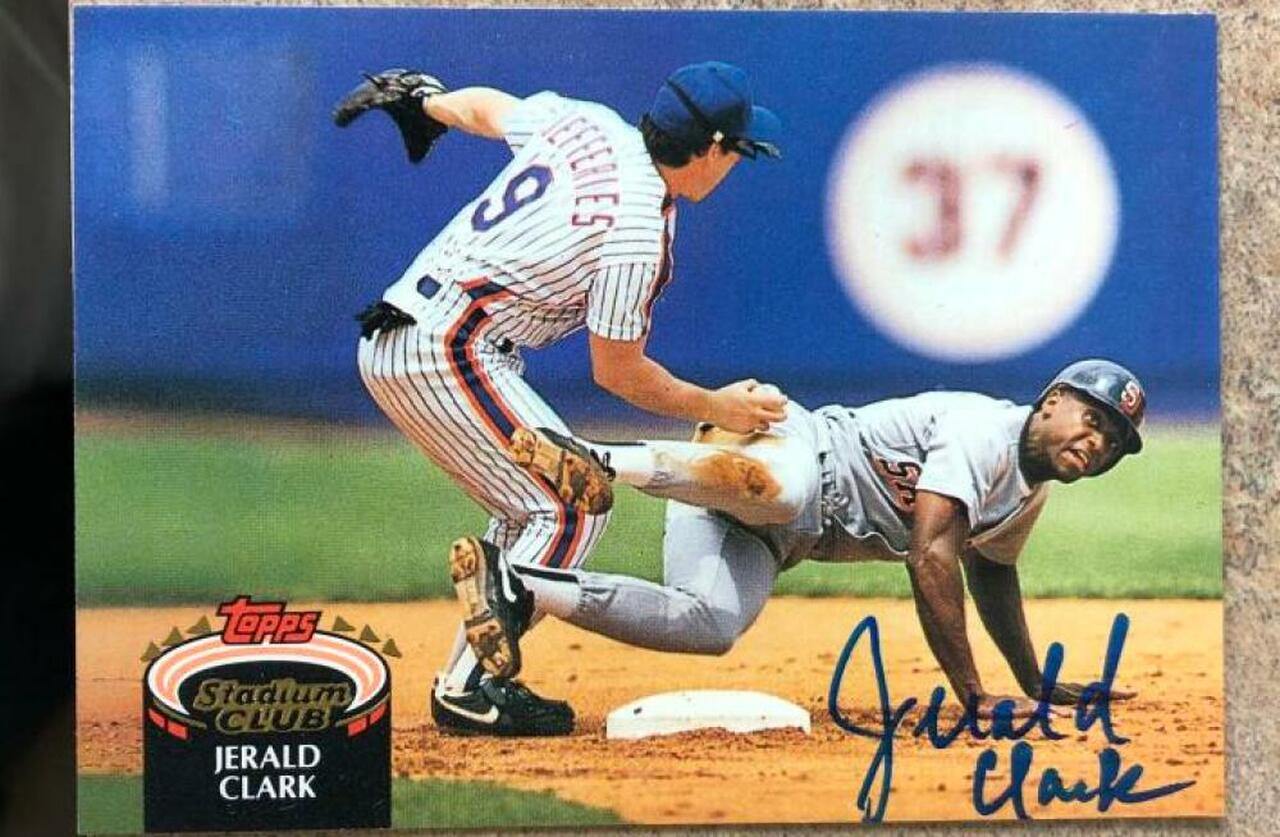 Jerald Clark Signed 1992 Topps Stadium Club Baseball Card - San Diego Padres - PastPros