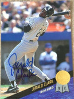 Jerald Clark Signed 1993 Leaf Baseball Card - Colorado Rockies - PastPros