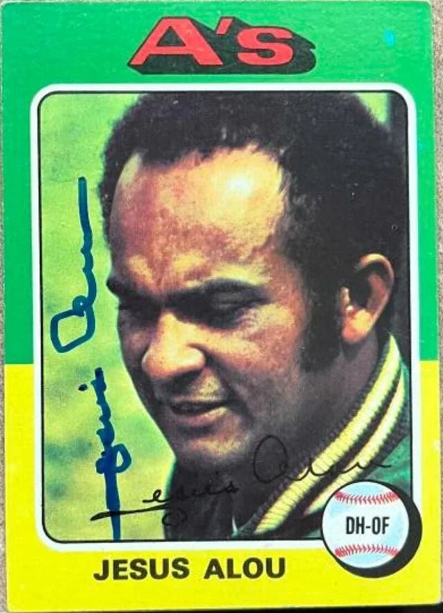 Jesus Alou Signed 1975 Topps Baseball Card - Oakland A's