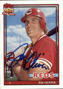 Joe Oliver Signed 1991 Topps Baseball Card - Cincinnati Reds - PastPros