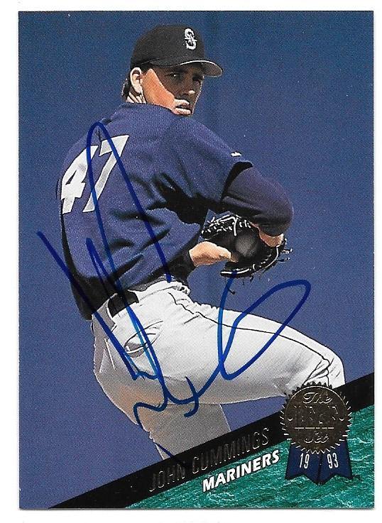 John Cummings Signed 1993 Leaf Baseball Card - Seattle Mariners - PastPros