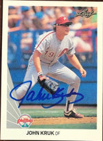 John Kruk Signed 1990 Leaf Baseball Card - Philadelphia Phillies - PastPros