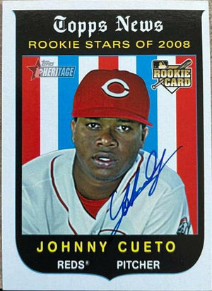 Johnny Cueto Signed 2008 Topps Heritage Rookie Stars Baseball Card - Cincinnati Reds - PastPros