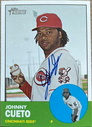 Johnny Cueto Signed 2012 Topps Heritage Baseball Card - Cincinnati Reds - PastPros