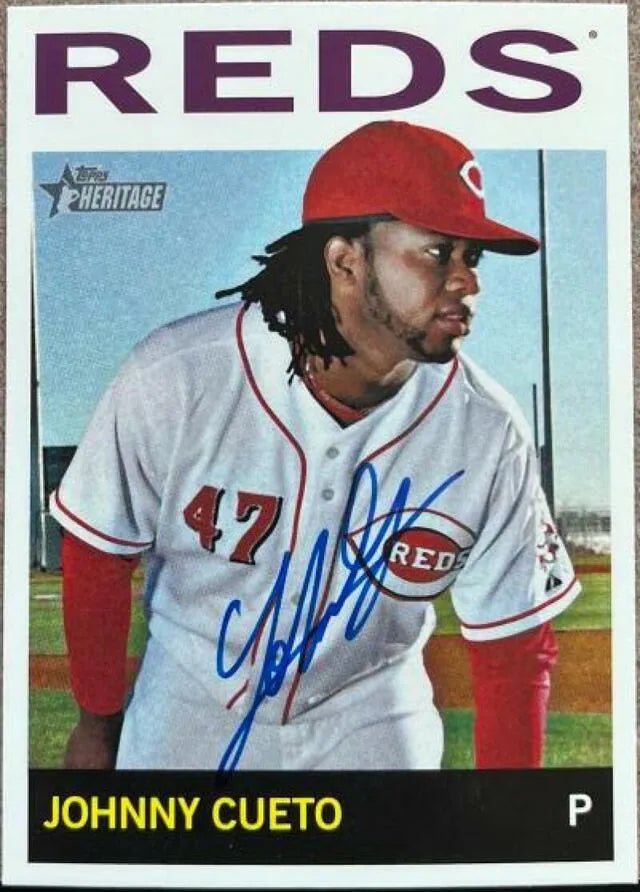 Johnny Cueto Signed 2013 Topps Heritage Baseball Card - Cincinnati Reds