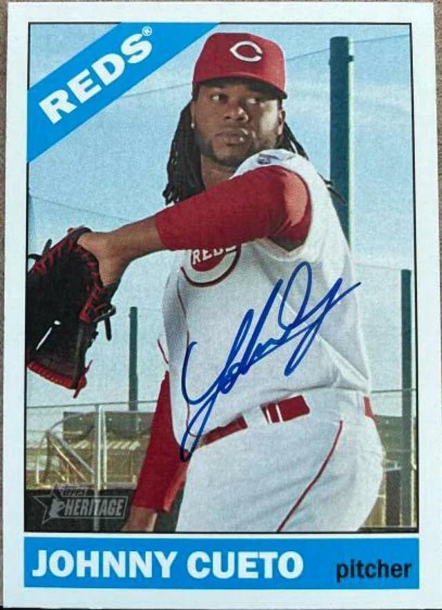 Johnny Cueto Signed 2015 Topps Heritage Baseball Card - Cincinnati Reds