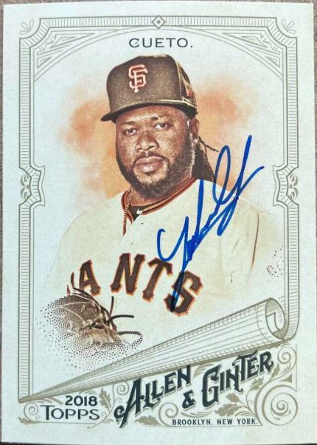 Johnny Cueto Signed 2018 Allen & Ginter Baseball Card - San Francisco Giants - PastPros