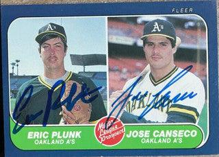 Jose Canseco & Eric Plunk Dual Signed 1986 Fleer Baseball Card - Oakland A's - PastPros