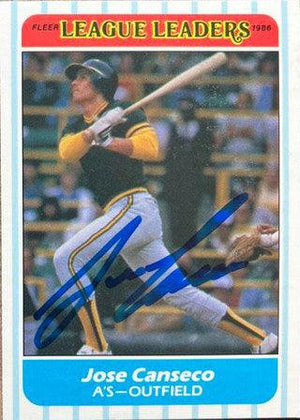 Jose Canseco Signed 1986 Fleer League Leaders Baseball Card - Oakland A's - PastPros