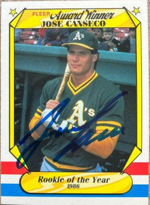 Jose Canseco Signed 1987 Fleer Award Winners Baseball Card - Oakland A's - PastPros
