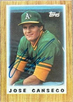 Jose Canseco Signed 1987 Topps Major League Leader Minis Baseball Card - Oakland A's