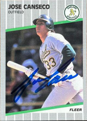 Jose Canseco Signed 1989 Fleer Glossy Baseball Card - Oakland A's - PastPros