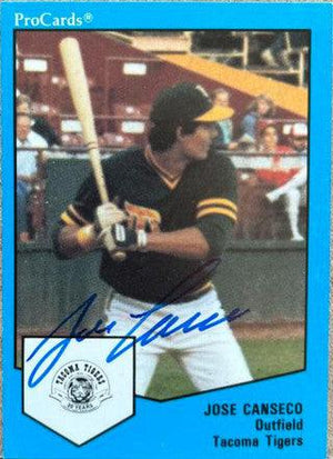 Jose Canseco Signed 1989 Pro Cards Baseball Card - Tacoma Tigers - PastPros