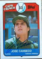 Jose Canseco Signed 1989 Topps Cap'n Crunch Baseball Card - Oakland A's - PastPros